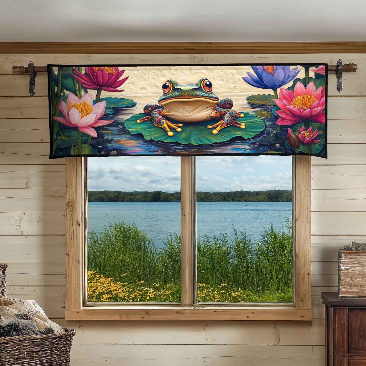 Lily Pad Symphony Quilted Valance Christmas Decor For Entryway Gifts For People Who Like Frogs