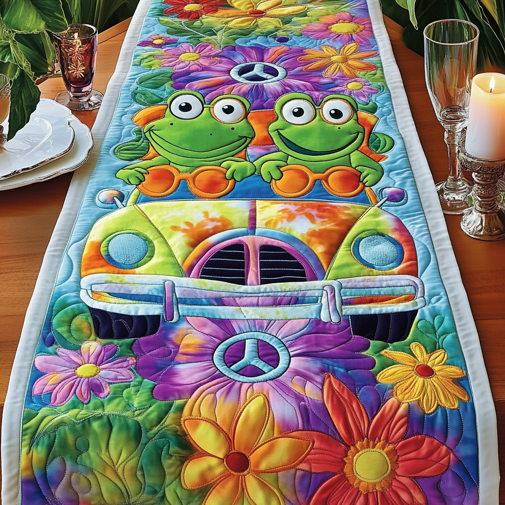 Lily Path Quilted Table Runner Dinner Table Decor Gifts For Hippie Sister