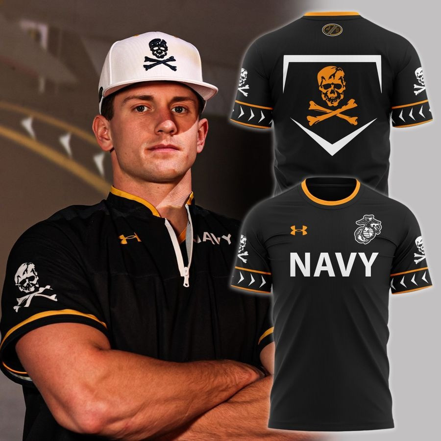 Limited Edition Navy Baseball The Bones Black T-Shirt 2025 Presents For Baseball Lovers