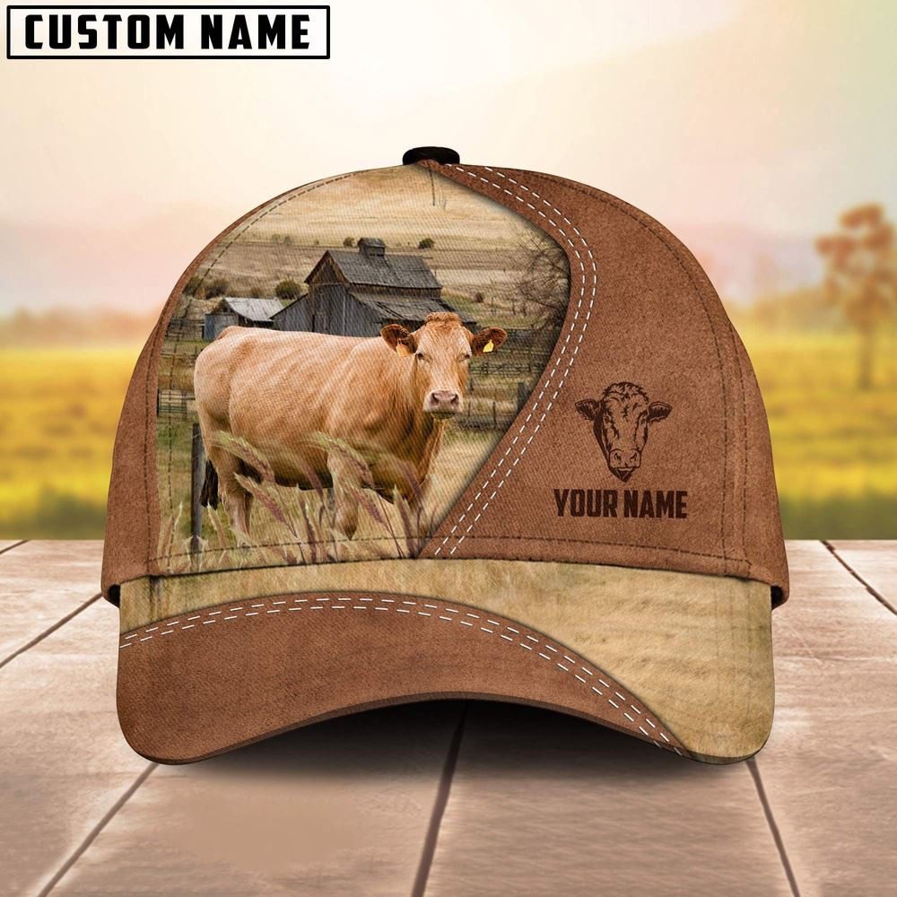 Limousin Customized Name Brown Cap Farm Cap Farmer Baseball Cap Gift For Farmer