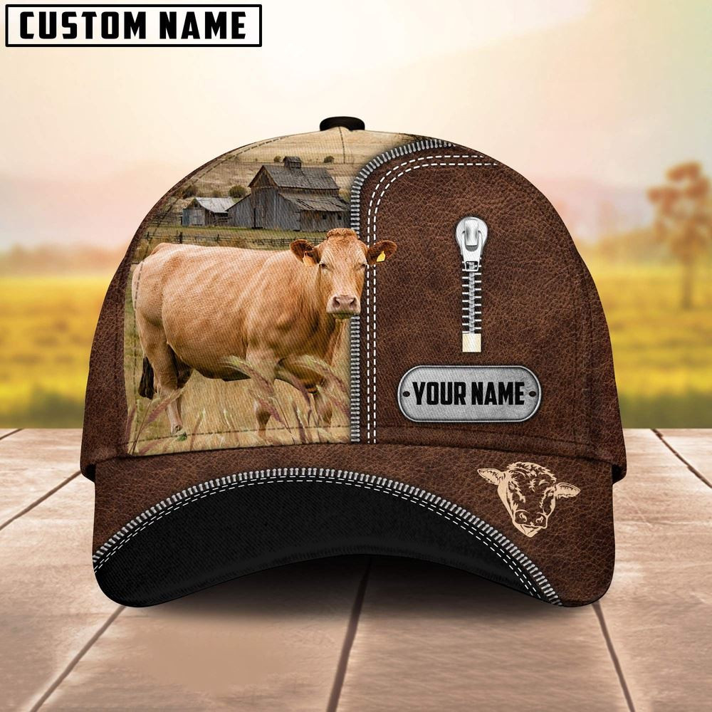 Limousin Leather Zip Pattern Customized Name Cap Farm Cap Farmer Baseball Cap Gift For Farmer