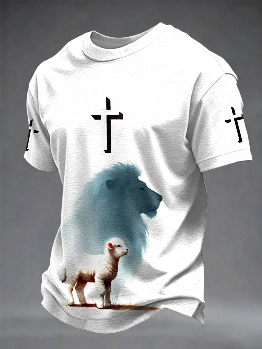 Lion And Lamb Christian T-Shirt Jesus Religious Clothing Church Gift Ideas