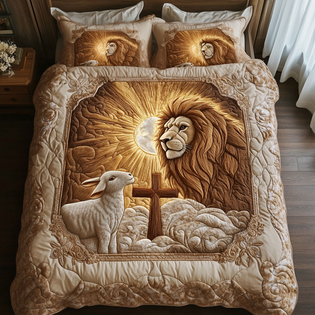 Lion And Lamb Light Quilted Bedding Set Perfect Housewarming Gift for a Cozy Bedroom