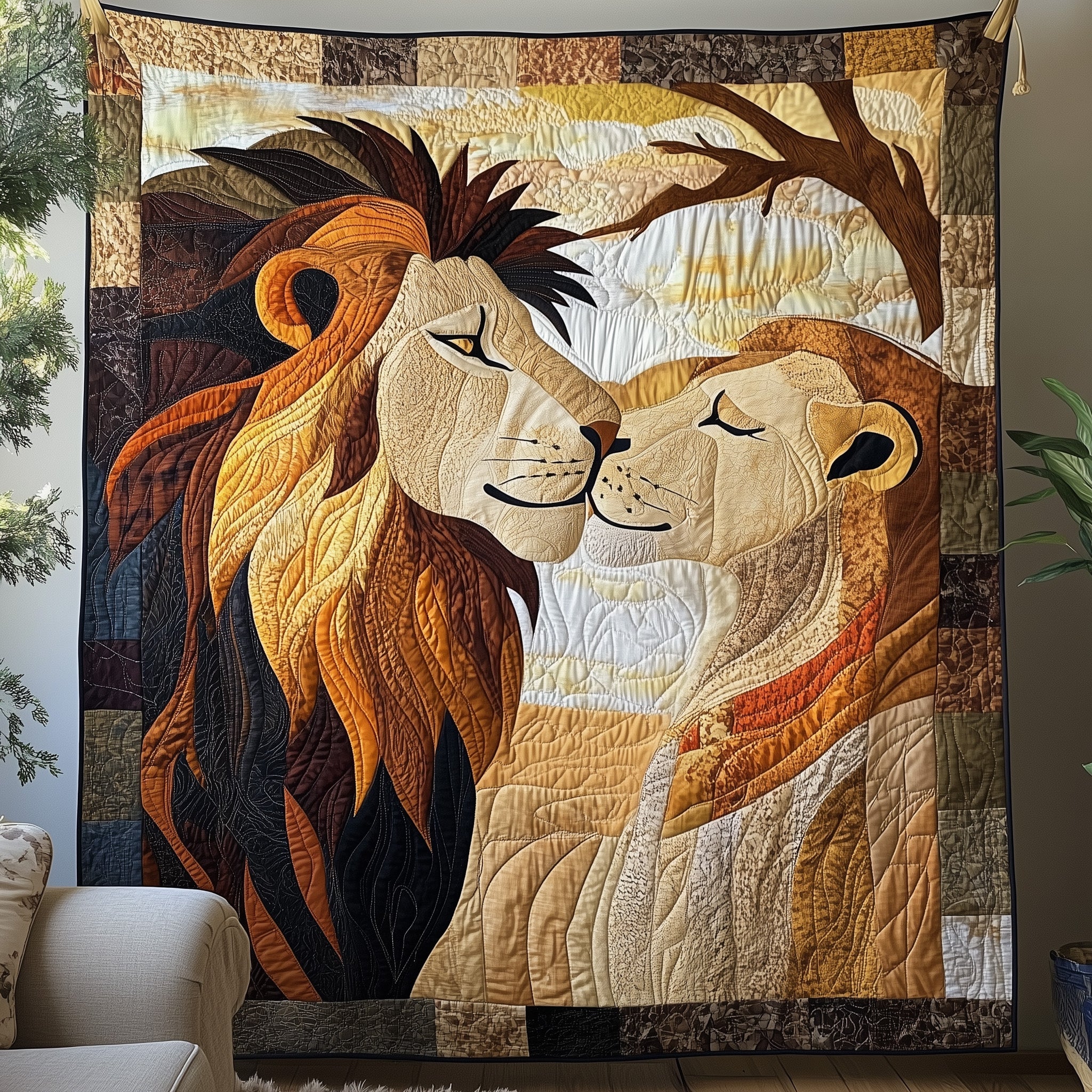Lion And Lioness Quilted Blanket Cute Soft BlanketGifts For Lion Lovers