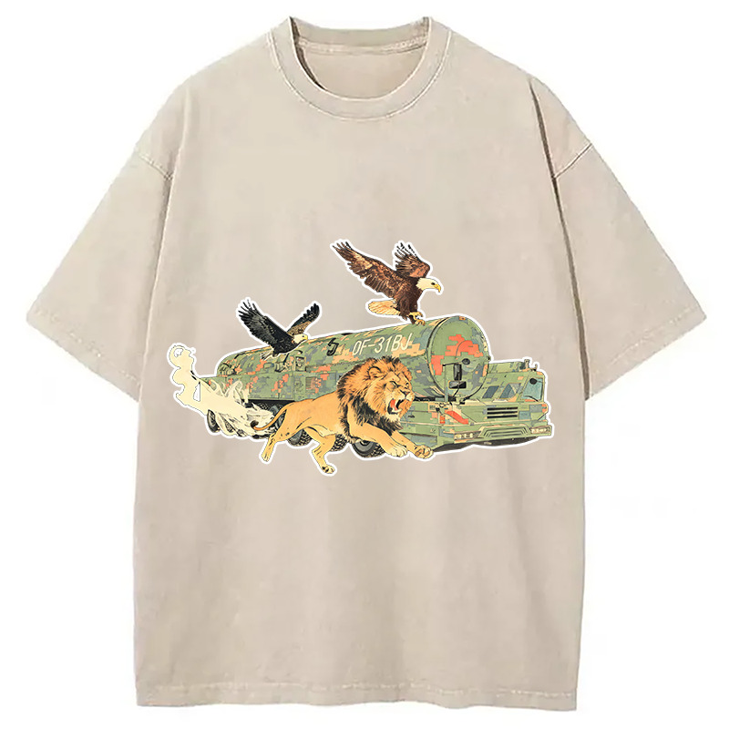 Lion and Nuclear Missiles Washed T-Shirt Casual Oversized Outfit Style Gifts For Brother Lion and Nuclear Missiles Washed T-Shirt Casual Oversized Outfit Style Gifts For Brother