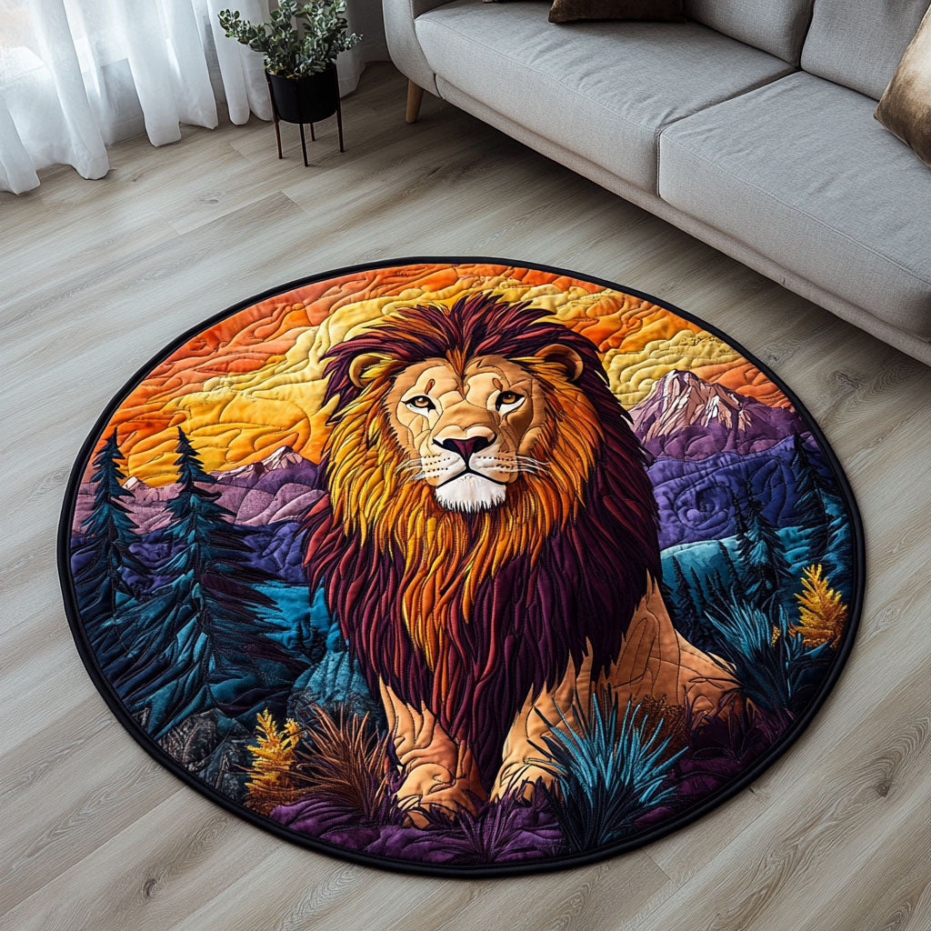 Lion at Dusk Quilted Round Mat Front Door Decor Best Gift For Lion Lovers