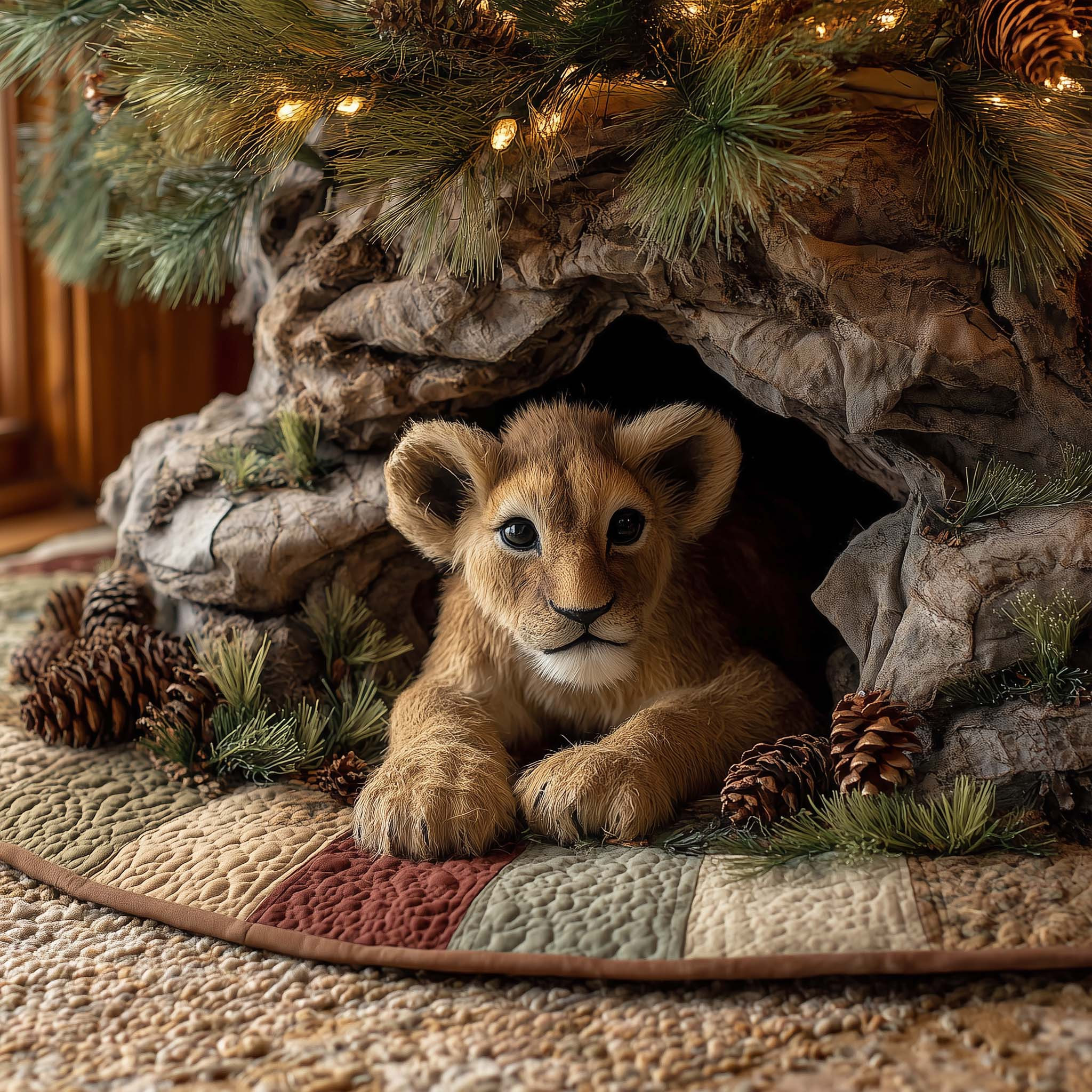 Lion Cub Quilted Tree Skirt Aesthetic Home Decor Christmas Gifts For Lion Lovers