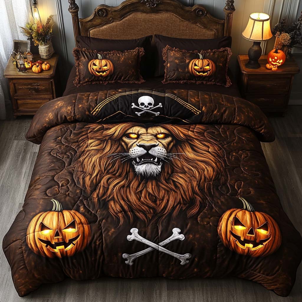 Lion Curse Quilted Bedding Set Holiday Duvet Covers Halloween Gifts For Adults