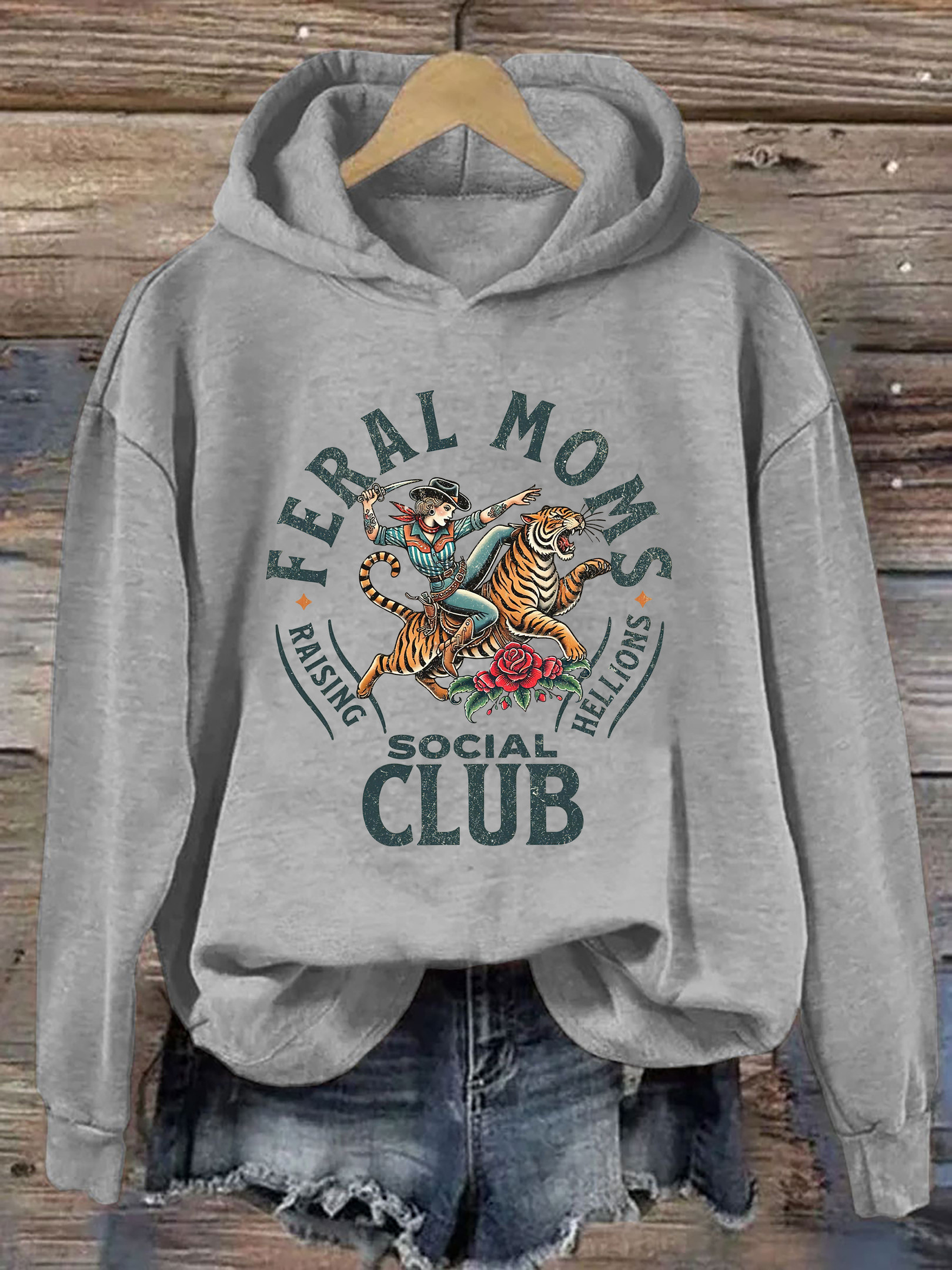 Lion Feral Moms Social Club Hoodie Funny Hooded Sweatshirt Funny Gifts For Mom