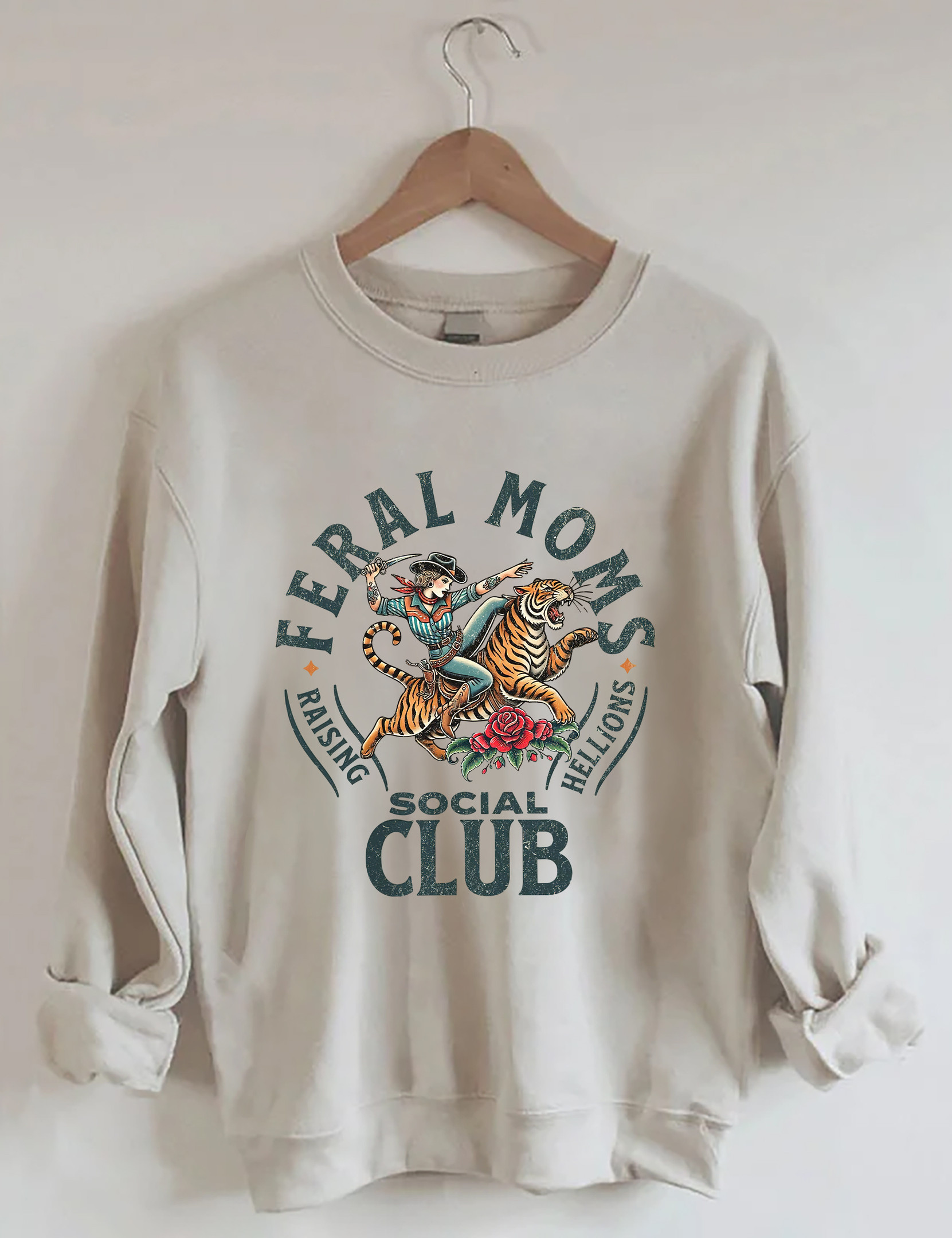 Lion Feral Moms Social Club Sweatshirt Animal Themed Funny Sweatshirt Gifts For Mom