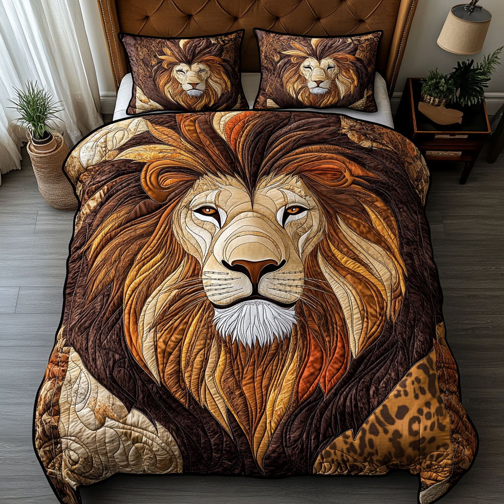 Lion Glory Quilted Bedding Set Bed Decor Gifts For Someone Who Likes Lions