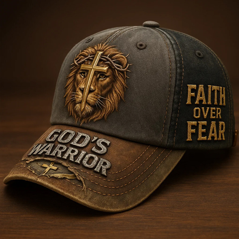 Lion God's Warrior Hat Faith Over Fear Christian Hat Patriotic Veteran Gifts