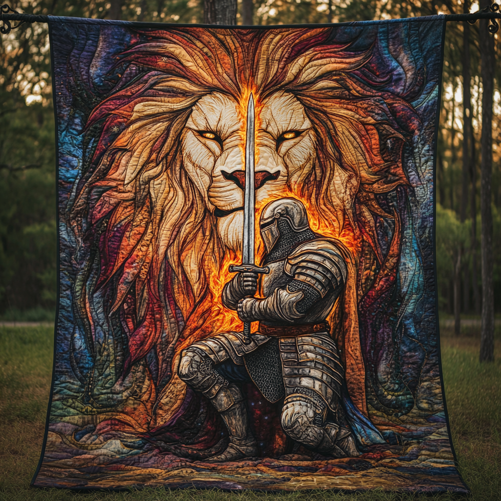Lion Knight Quilted Blanket Lion Unique Throw Blankets