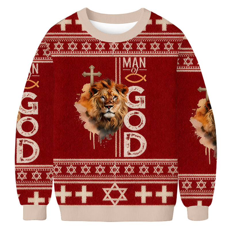 Lion Man Of God Ugly Sweater Animal Themed Holiday Clothing Christian Gifts For Men