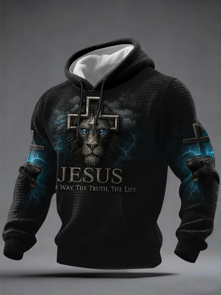 Lion Of Judah Jesus The Way Truth Life Waffle Hoodie Men Christian Apparel Best Gift Ideas
