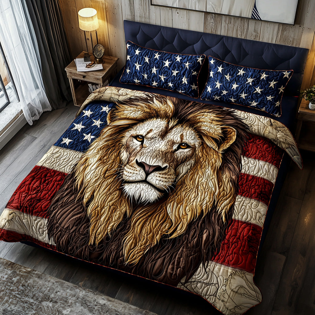 Lion Patriotic Quilted Bedding Set Bed Room Decoration Lion Lover Gifts