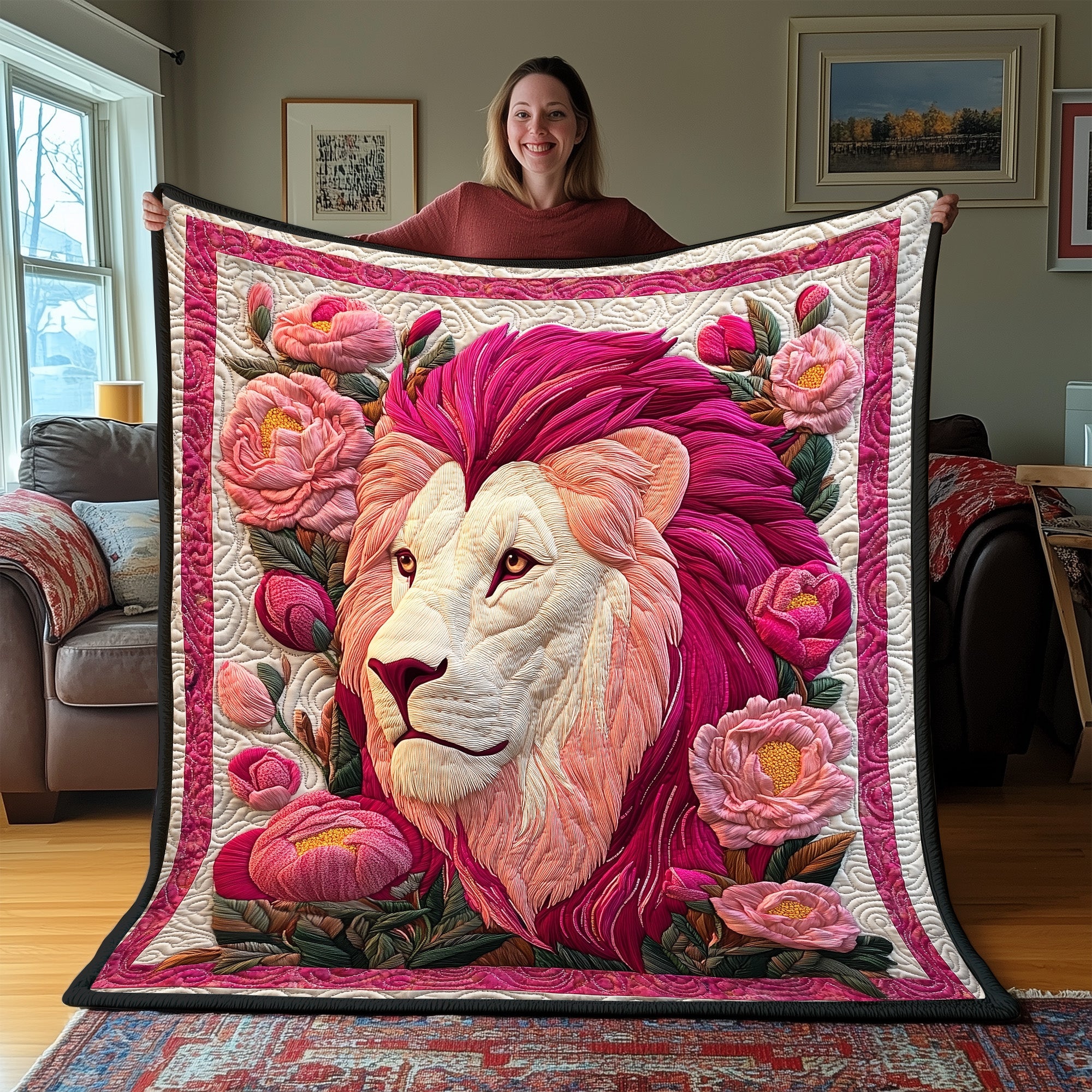 Lion Quilted Blanket Cute Soft BlanketChristmas Gift For Lion Lovers