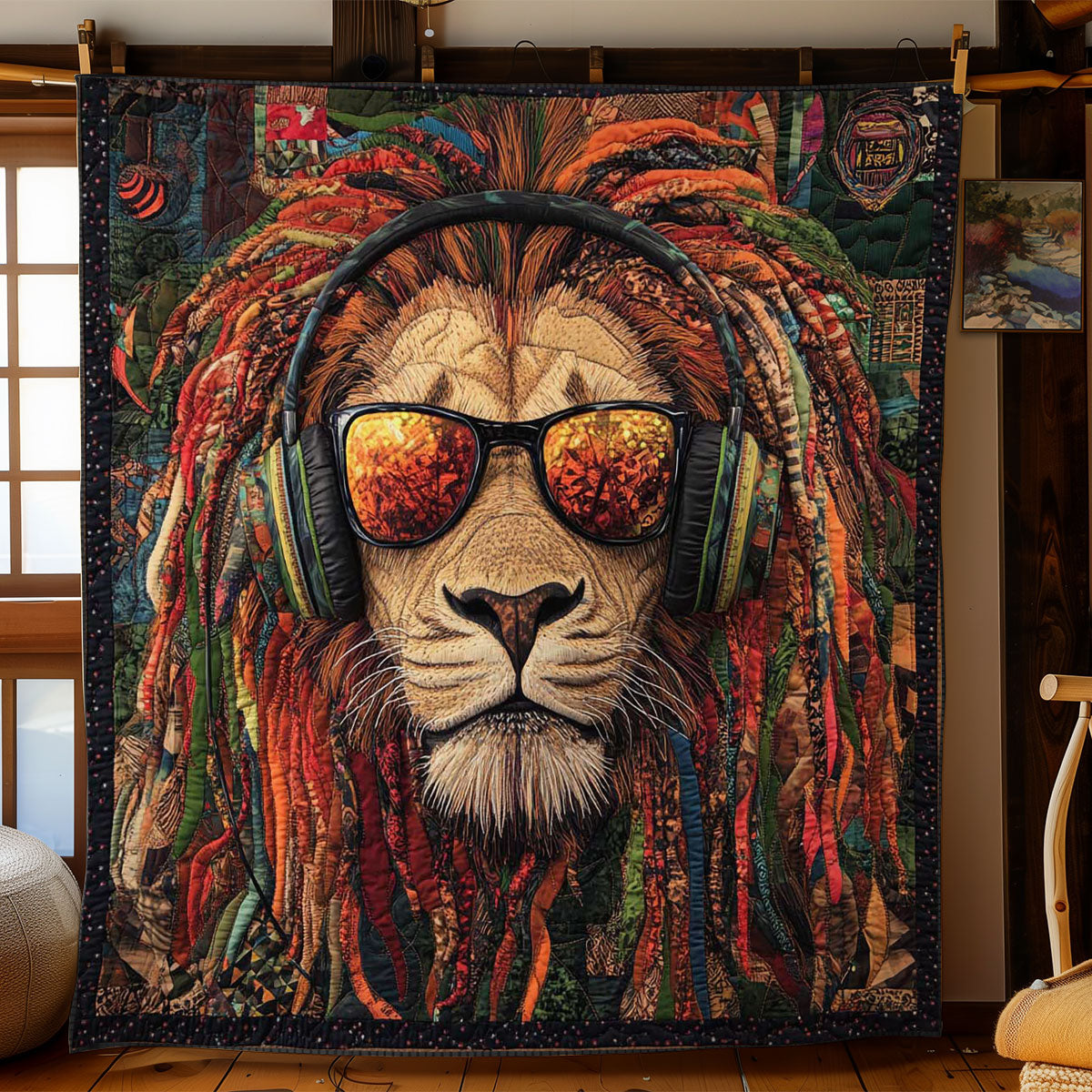 Lion Rasta Roar Vibes Quilt Blanket African Art Throw Blanket Gifts For Lion Lovers
