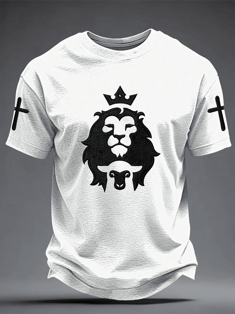 Lion Sheep Men's Faith Printed T-Shirt Jesus Saves Shirt Gift For Friends