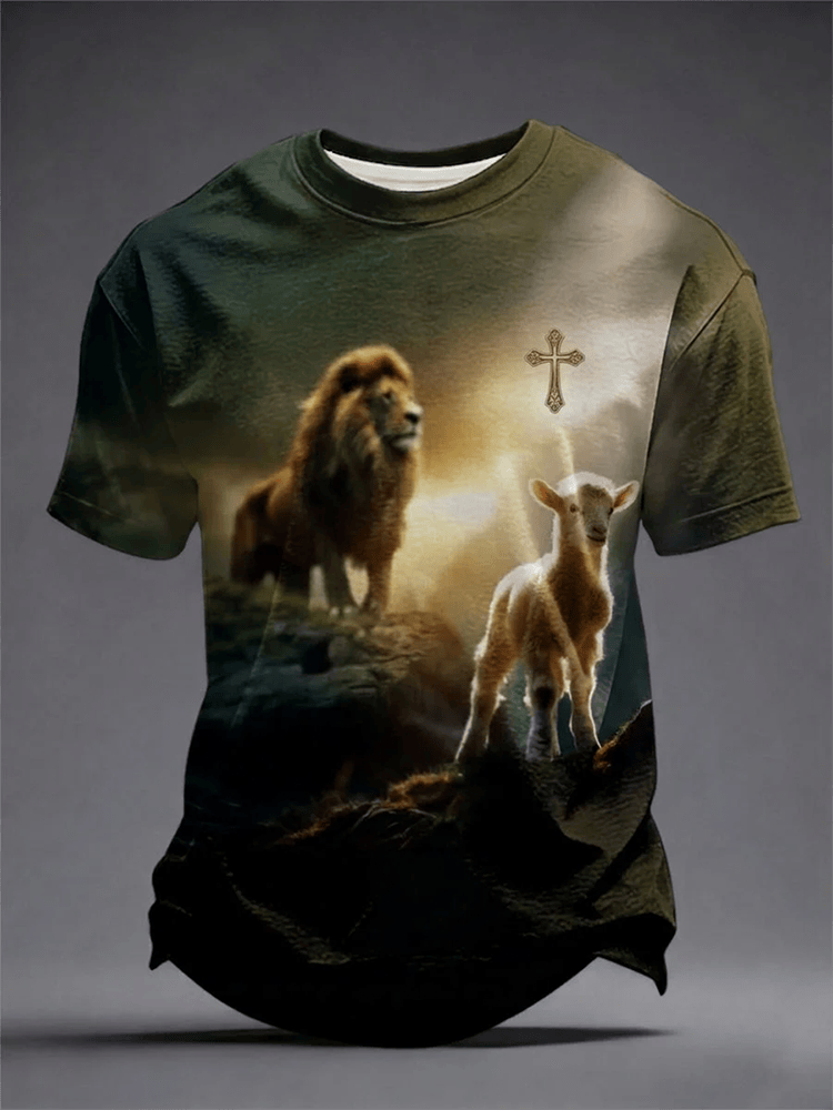Lion Sheep Printed T-Shirt Jesus Clothing Best Christian Gifts