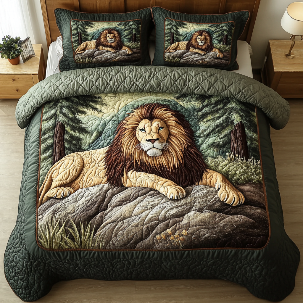 Lion Spirit Quilted Bedding Set Best Bed Sheet Set Cool Gifts For Lion Lovers