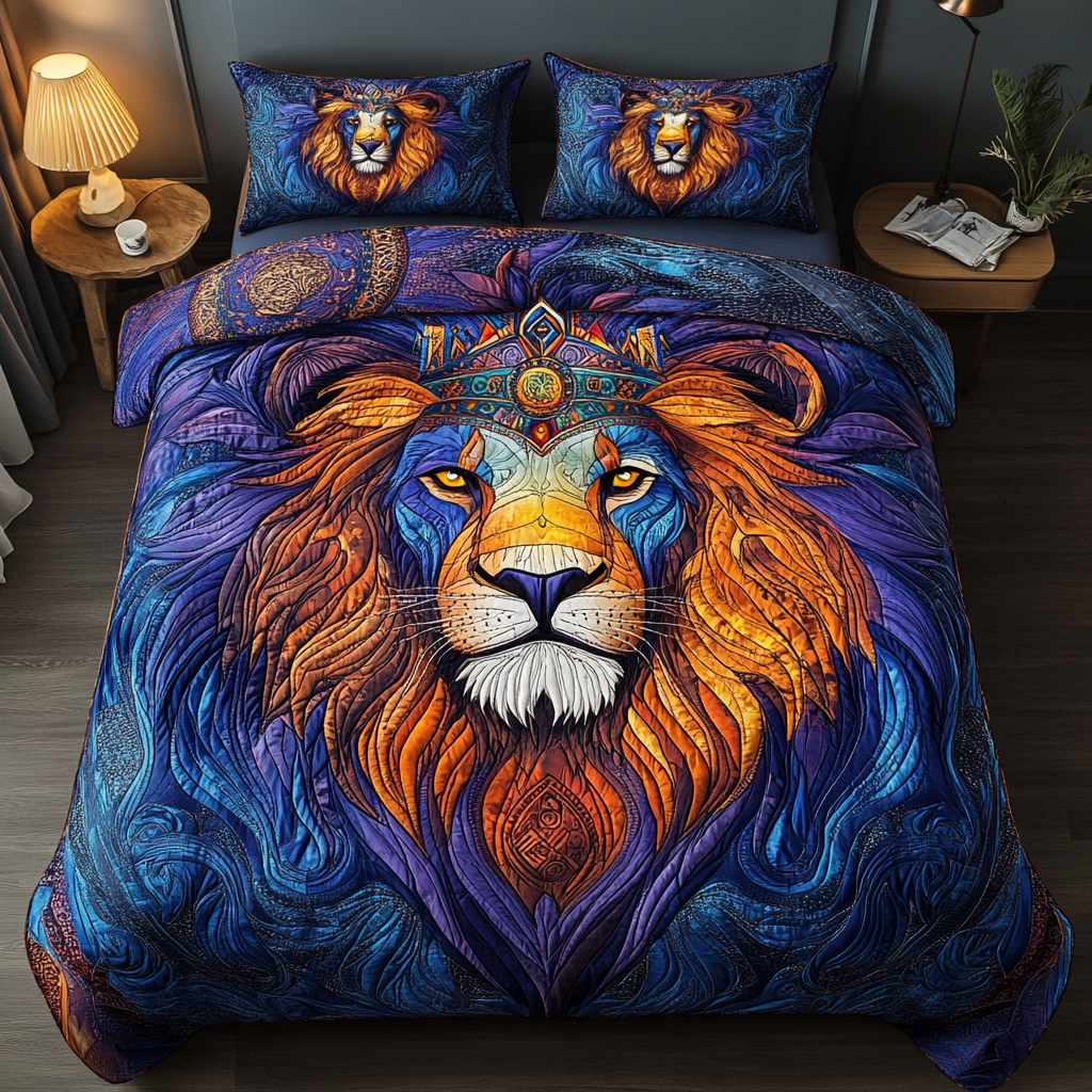 Lion Spirit Quilted Bedding Set Cozy Bedroom Decor Birthday Gifts For Lion Lovers