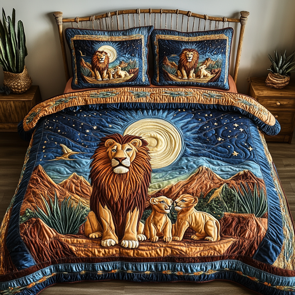 Lion Strength Quilted Bedding Set Bed Room Decoration Presents For People Who Love Lions