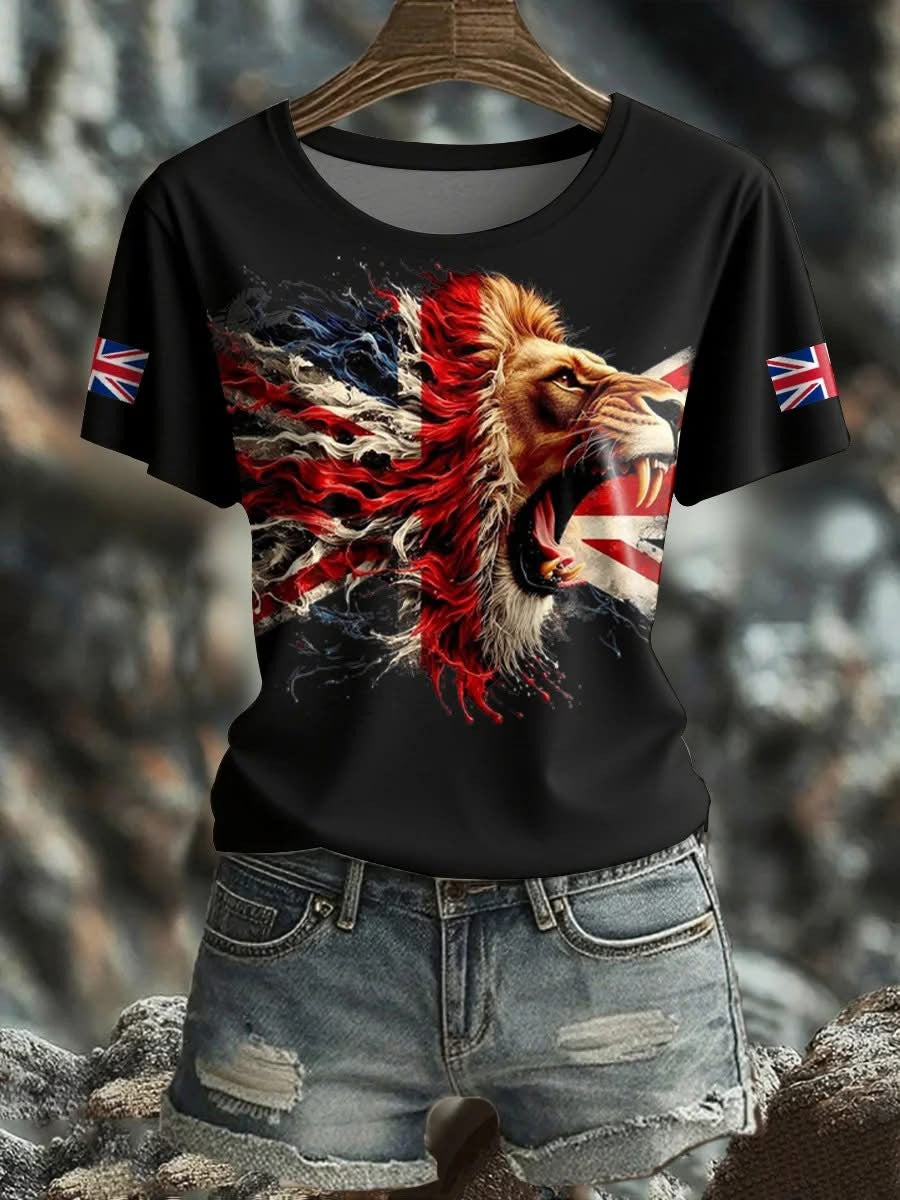Lion UK Flag T-Shirt For Women's Patriotic Apparel Gifts For Veterans Lion UK Flag T-Shirt For Women's Patriotic Apparel Gifts For Veterans
