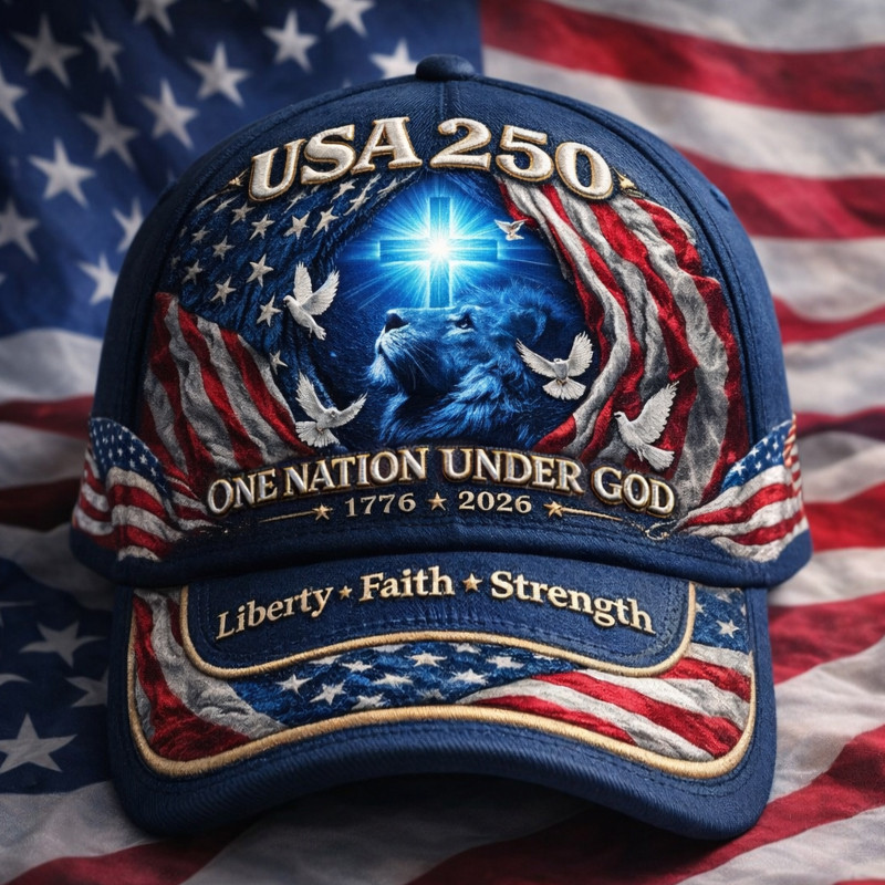 Lion USA 250 One Nation Under God Hat American Flag Baseball Cap Patriotic Gift Ideas