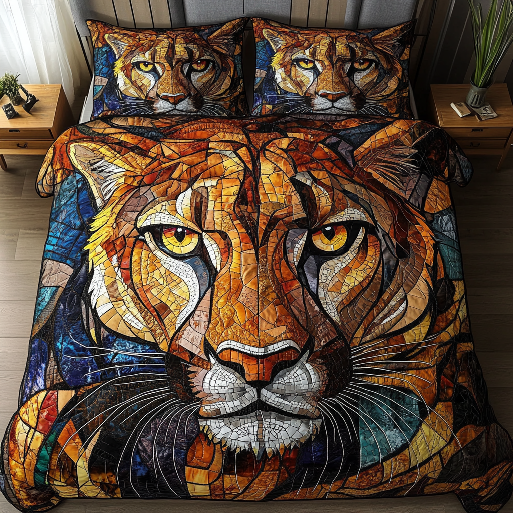 Lioness in Bloom Quilted Bedding Set Best Comforter Sets Best Gift For Lion Lovers
