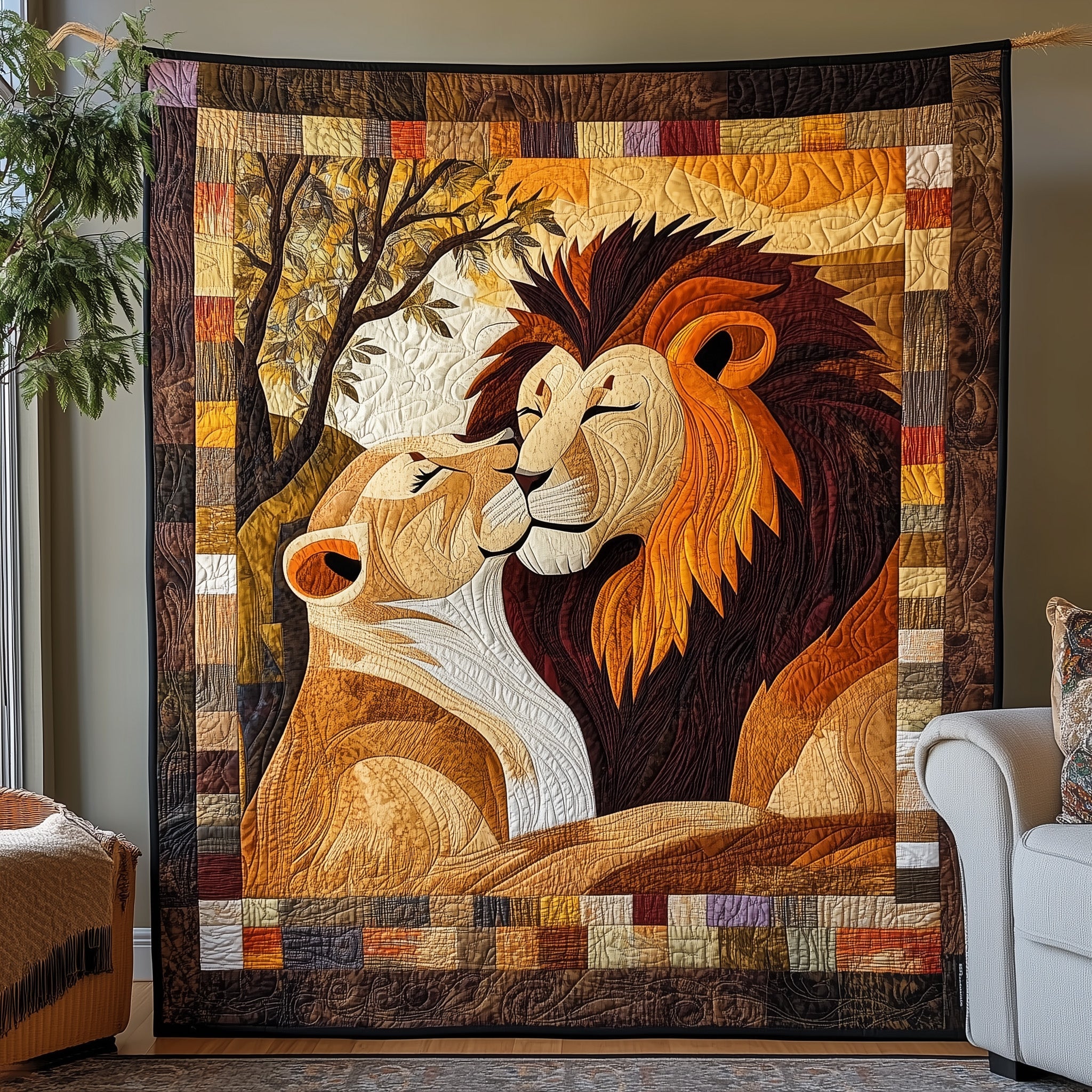 Lionheart Kiss Quilted Blanket Cute Soft BlanketBest Gift For Lion Lovers