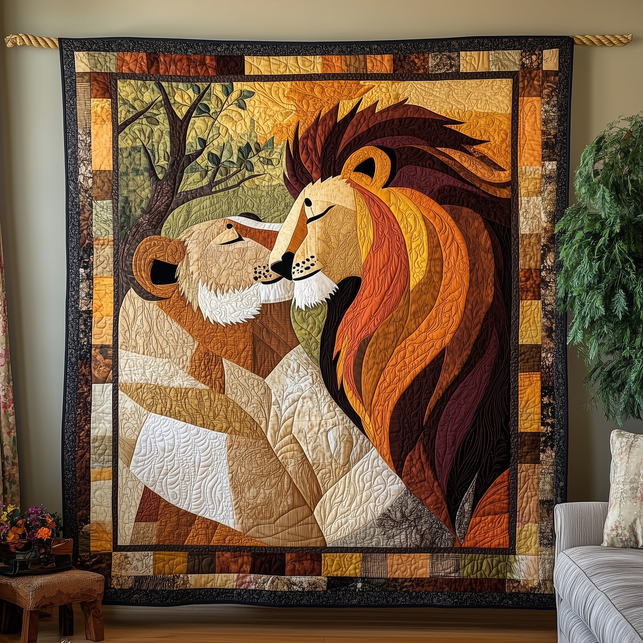 Lionheart Kiss Quilted Blanket Cute Soft BlanketChristmas Presents For Lion Lovers