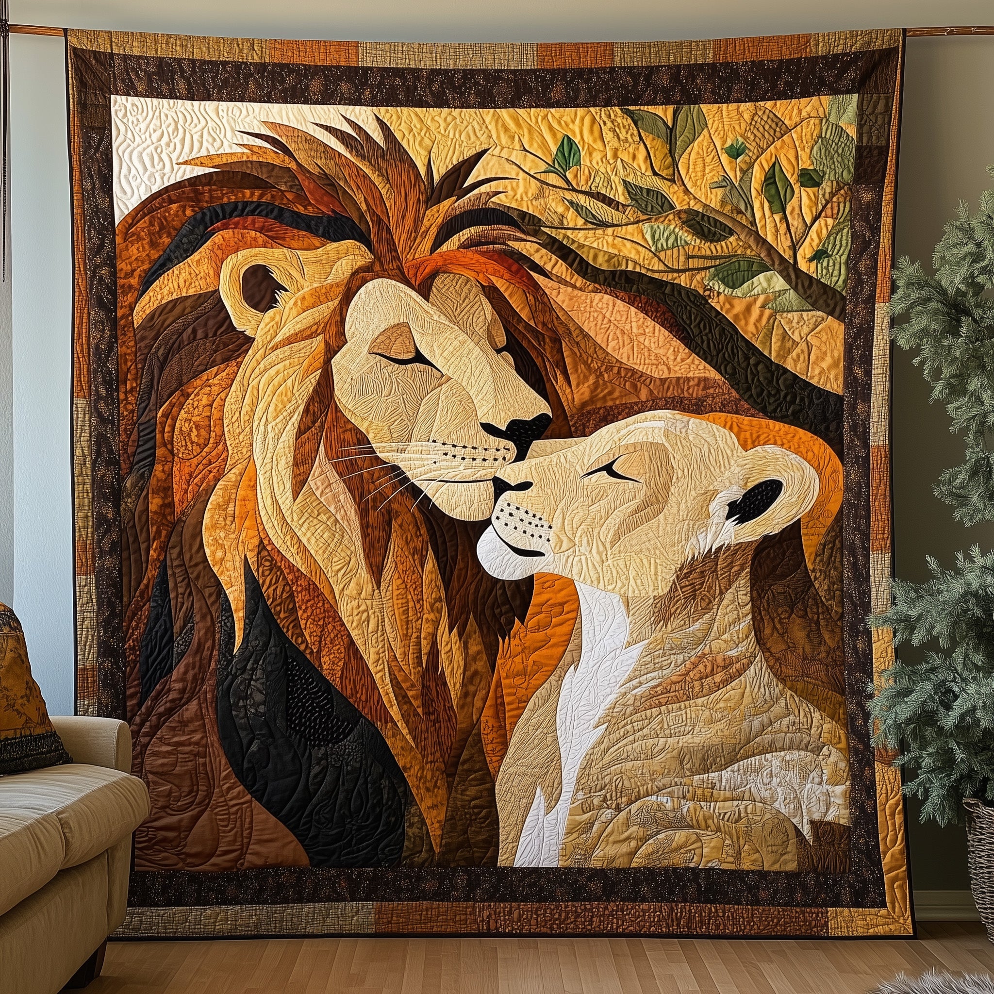 Lions In Love Quilted Blanket Cute Soft BlanketUnique Lion Gift Items