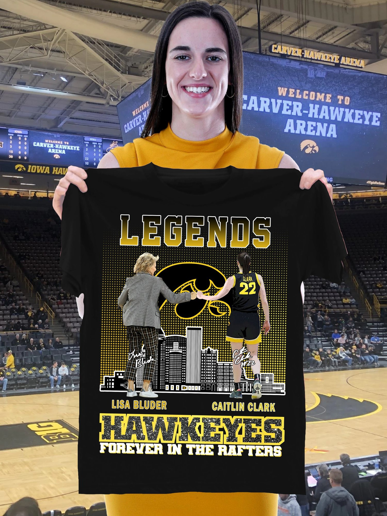 Lisa Bluder Caitlin Clark Hawkeyes Legends Shirt Forever In The Rafters Women's Basketball