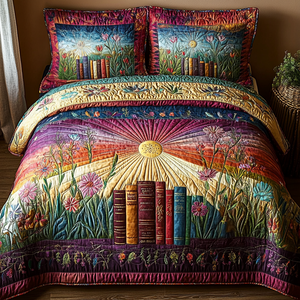 Literary Blooms Quilted Bedding Set Bedroom Decor Great Book Themed Gifts