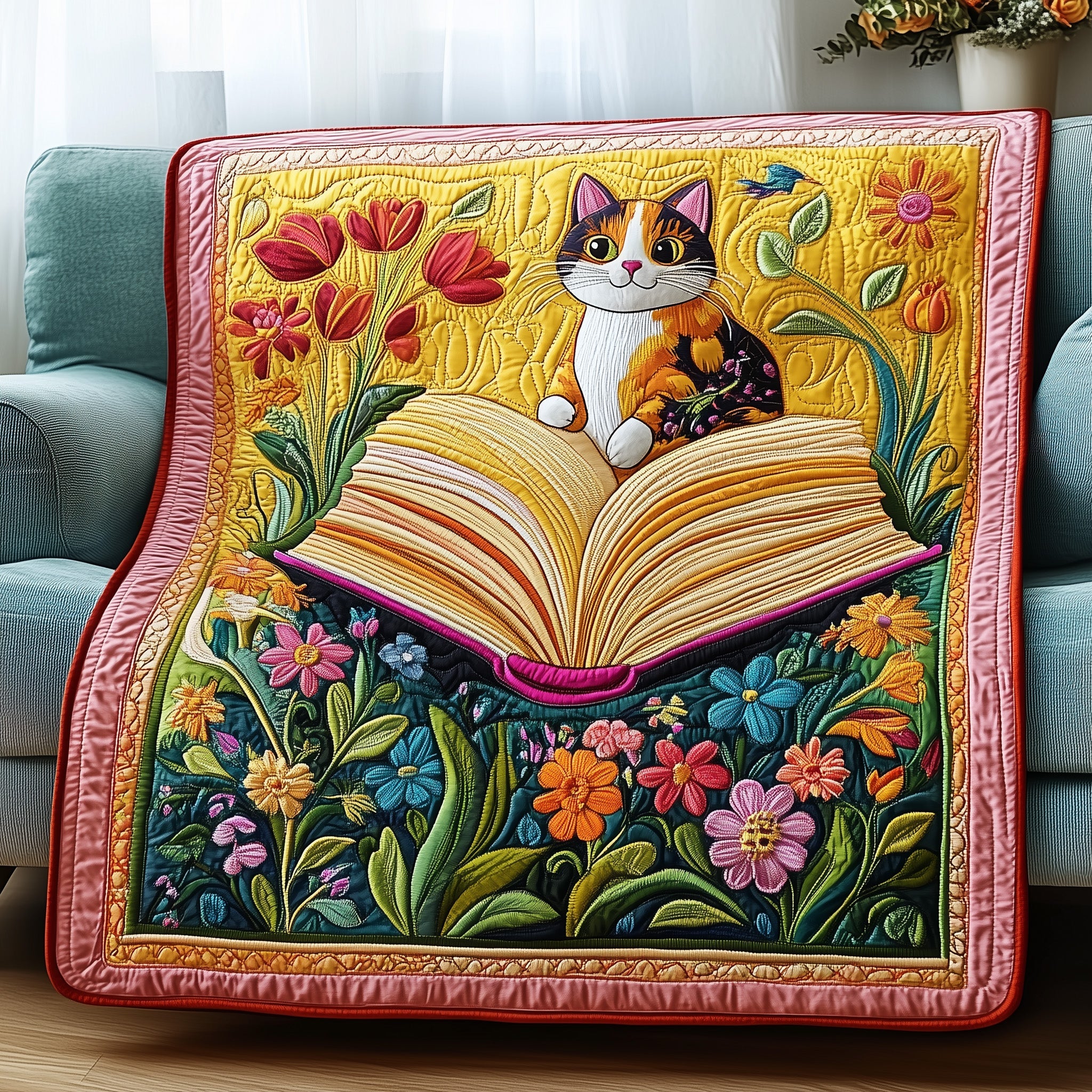 Literary Cat Haven Quilted Blanket Cute Bed BlanketCute Cat Presents