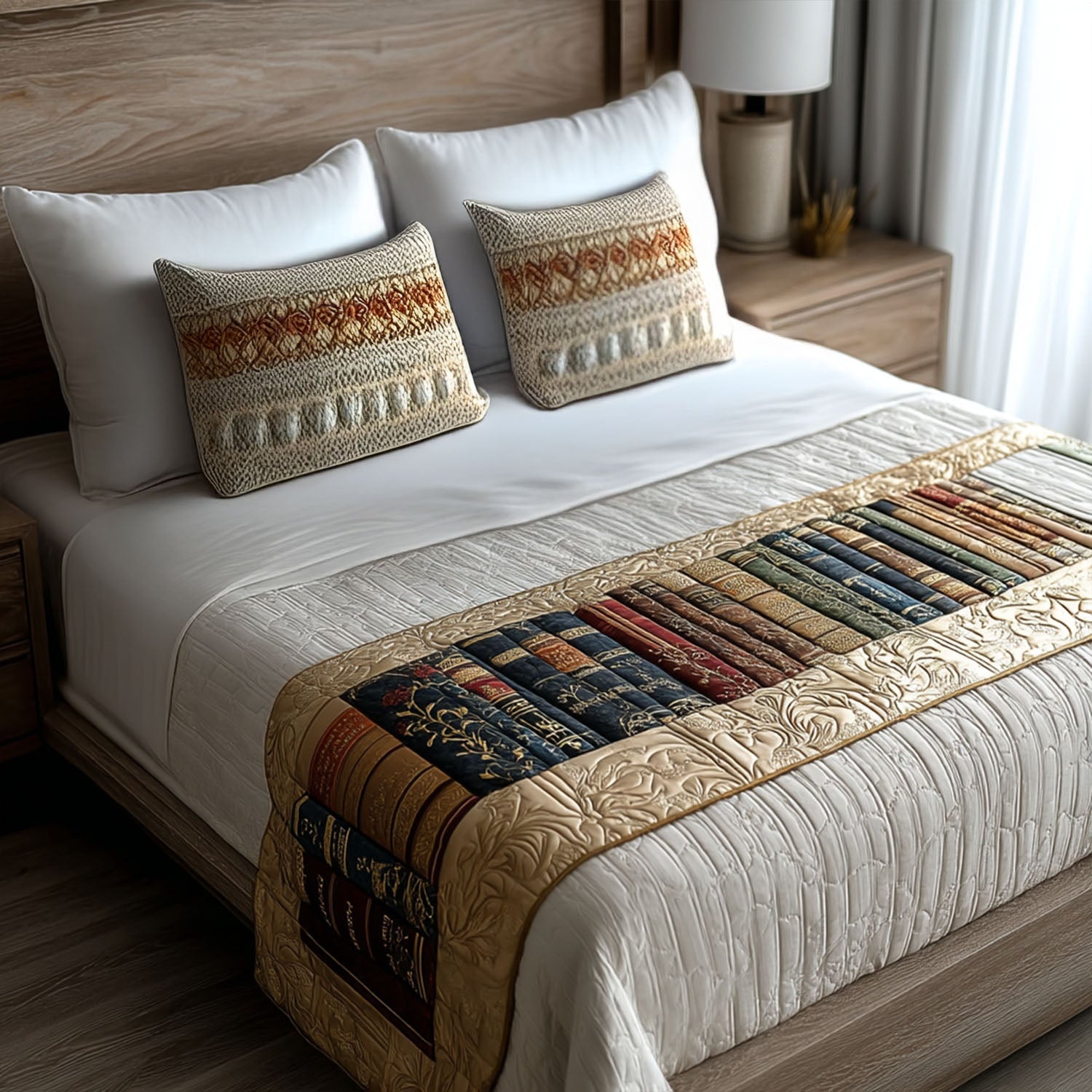 Literary Escape Quilted Bed Runner Bed Decorations Bookish Gift Ideas