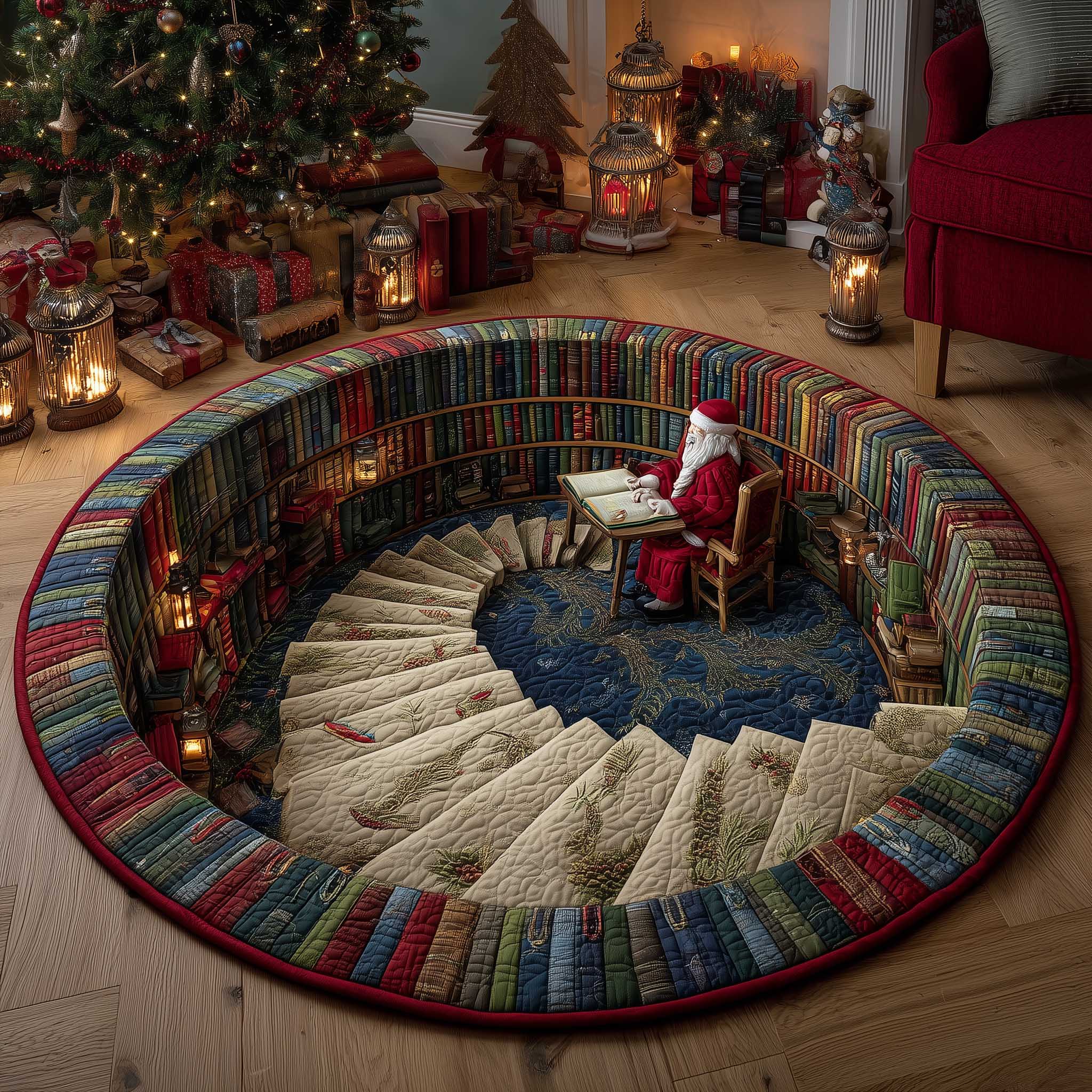 Literary Escape Quilted Round Mat Classic Quilted Round Mat for Timeless Decor