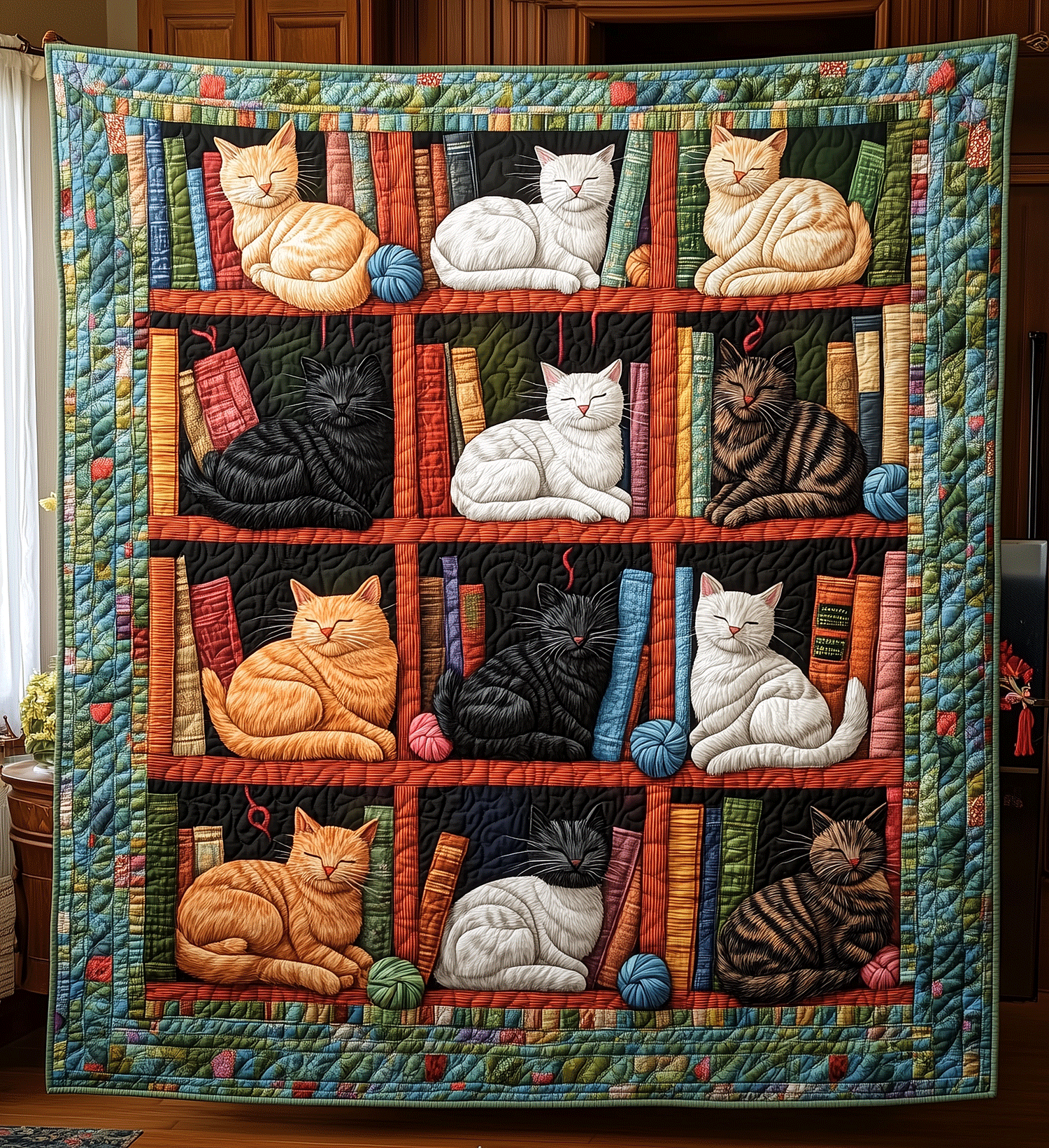 Literary Feline Quilted Blanket Gifts For Cat Owners
