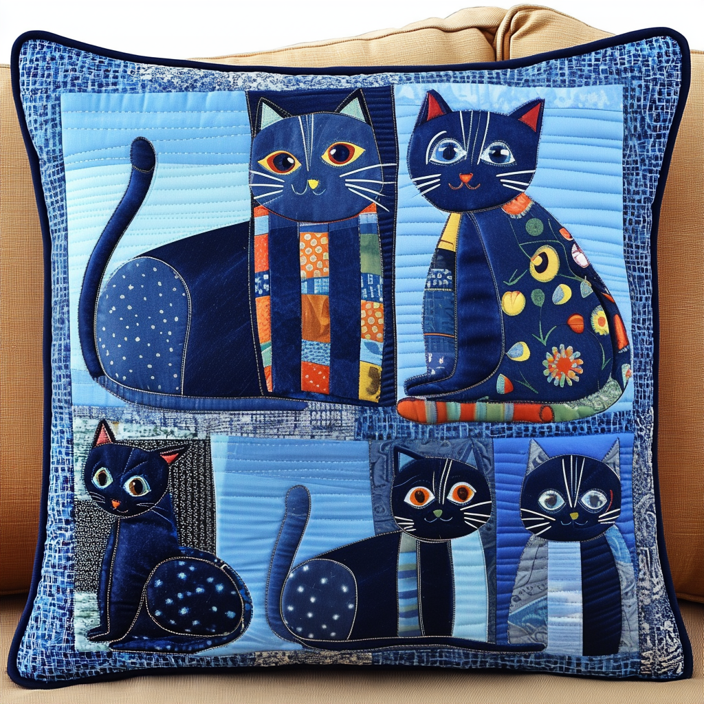 Literary Feline Quilted Pillow Case Pillow Cover Gift for Family