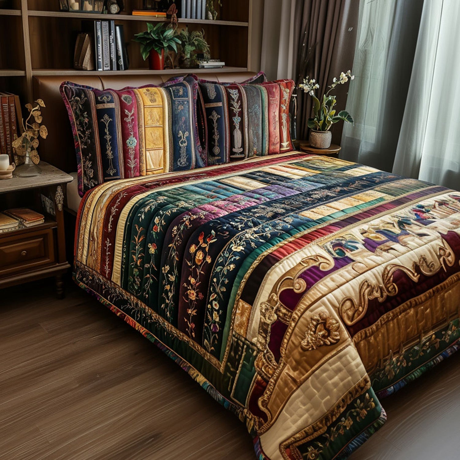 Literary Garden Quilted Bedding Set Bed Decor Book Lover Gifts For Girlfriend