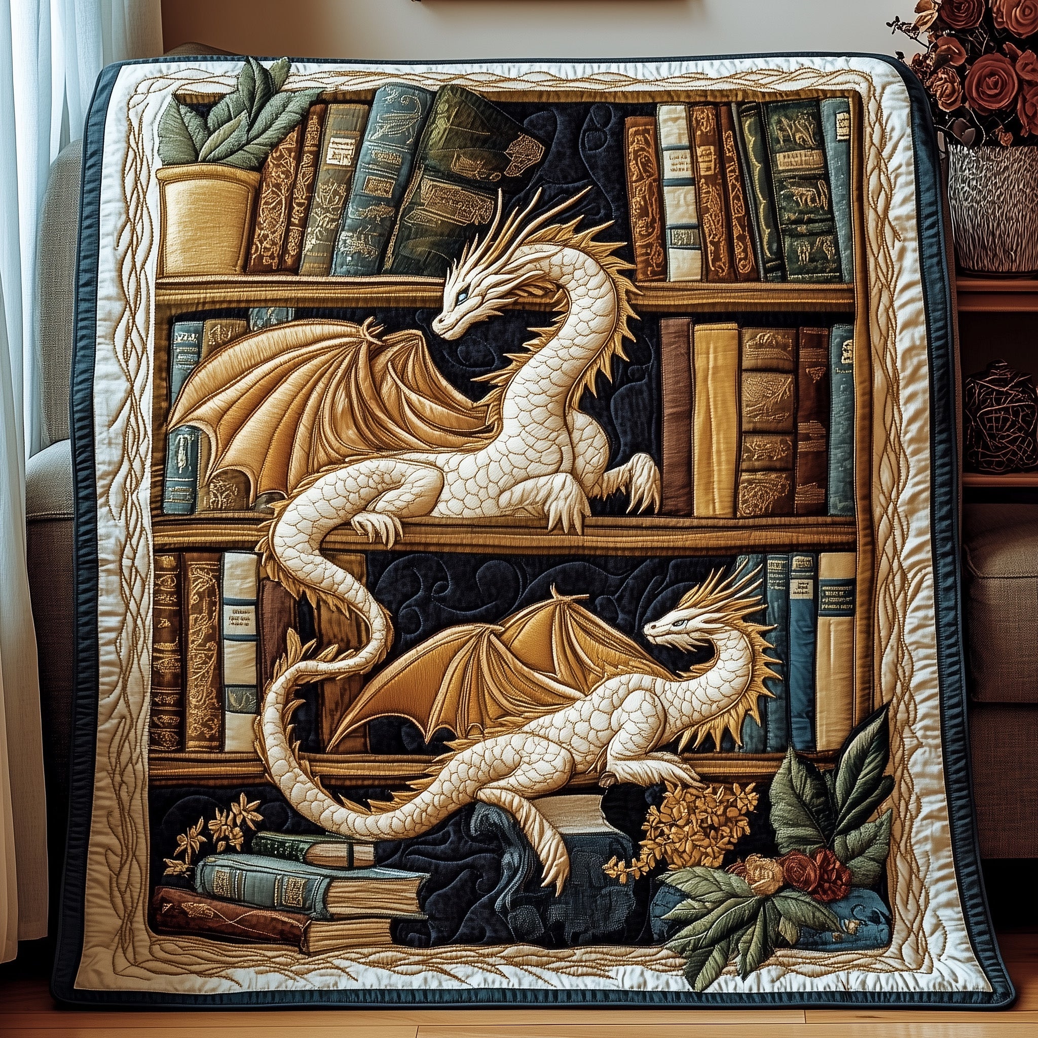 Literary Guardian Quilted Blanket Merchandise Throw BlanketAwesome Dragon Lover Gift Ideas