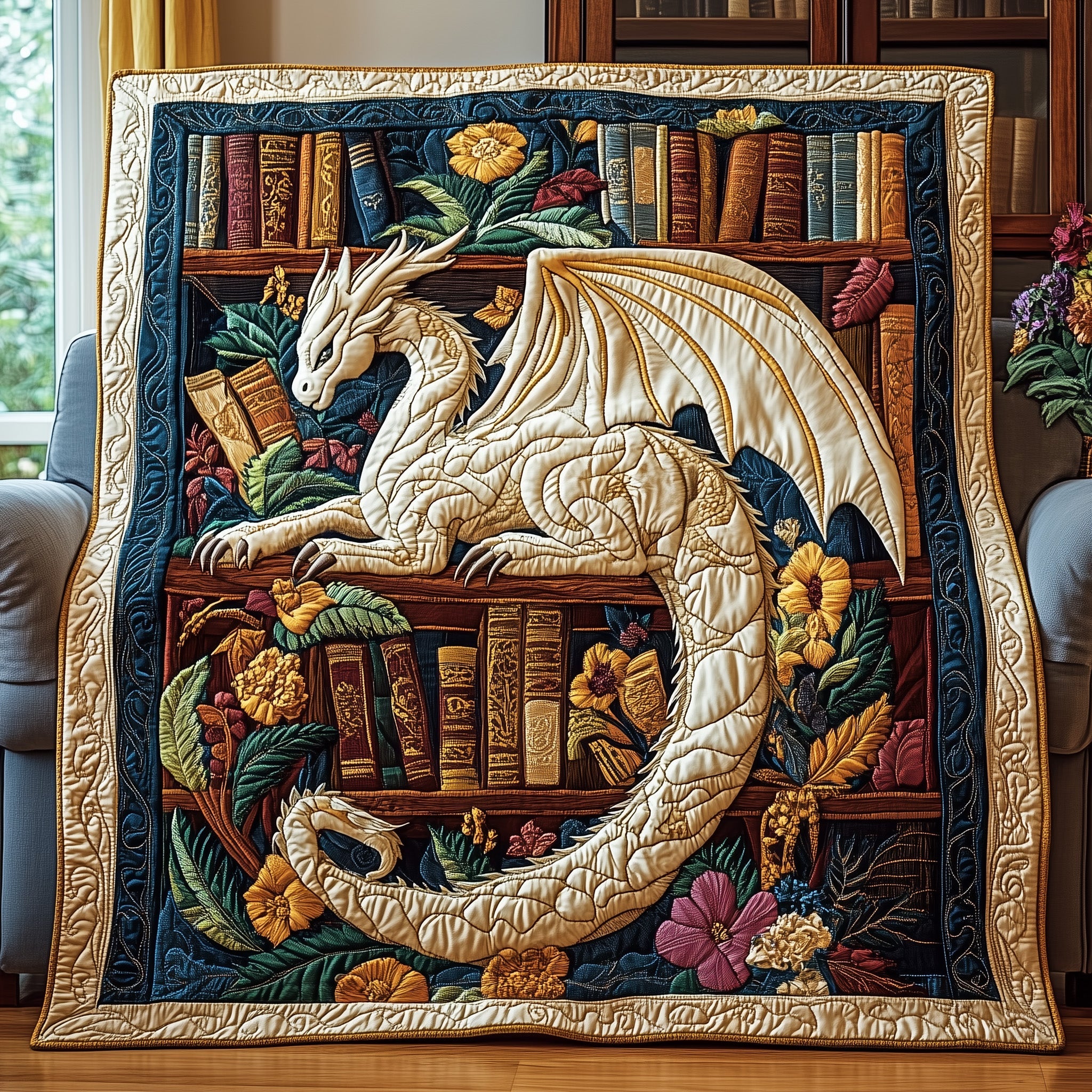Literary Guardian Quilted Blanket Merchandise Throw BlanketBook Novelty Dragon Gifts Christmas