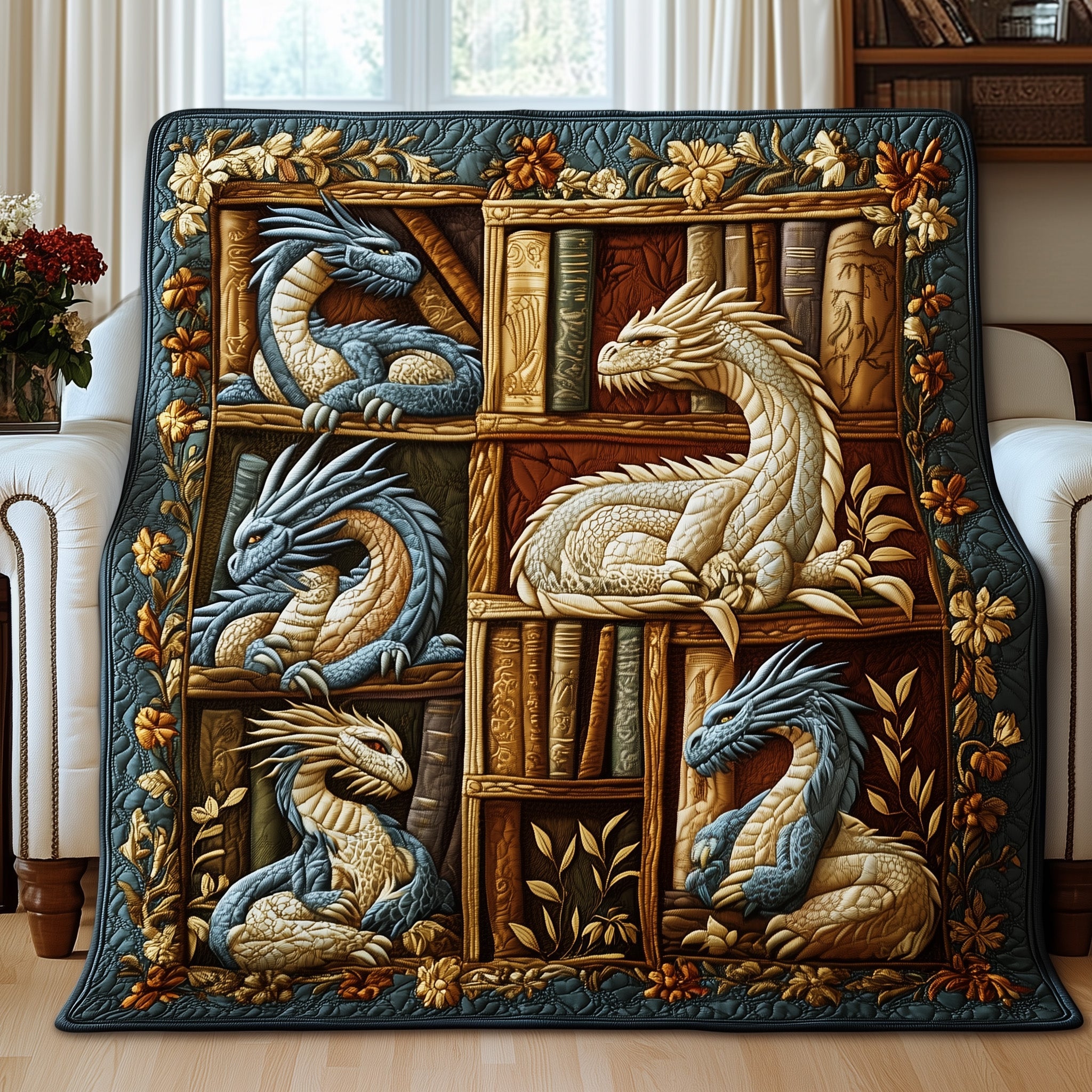 Literary Guardian Quilted Blanket Merchandise Throw BlanketDragon Themed Birthday Gifts