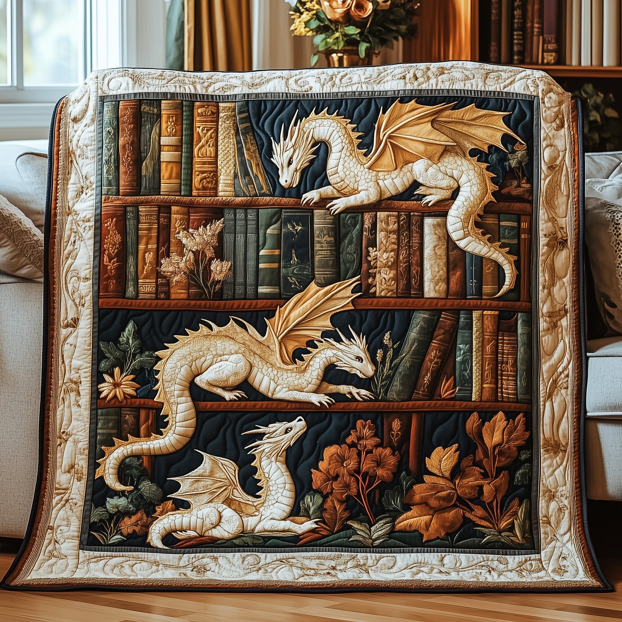 Literary Guardian Quilted Blanket Merchandise Throw BlanketDragon Themed  Presents
