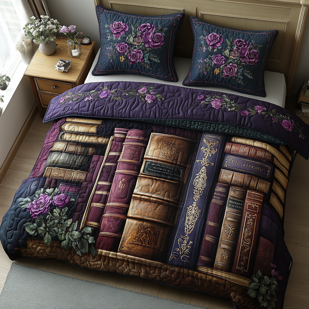 Literary Haven Quilted Bedding Set Unique Bed Sheet Set Best Gifts For Book Readers