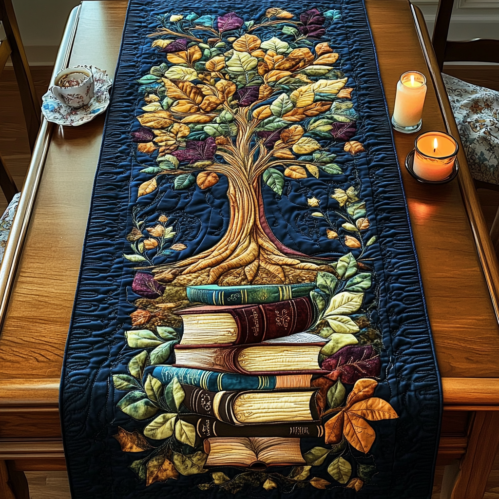 Literary Leaves Quilted Table Runner Dining Table Ideas Bookish Gift Ideas