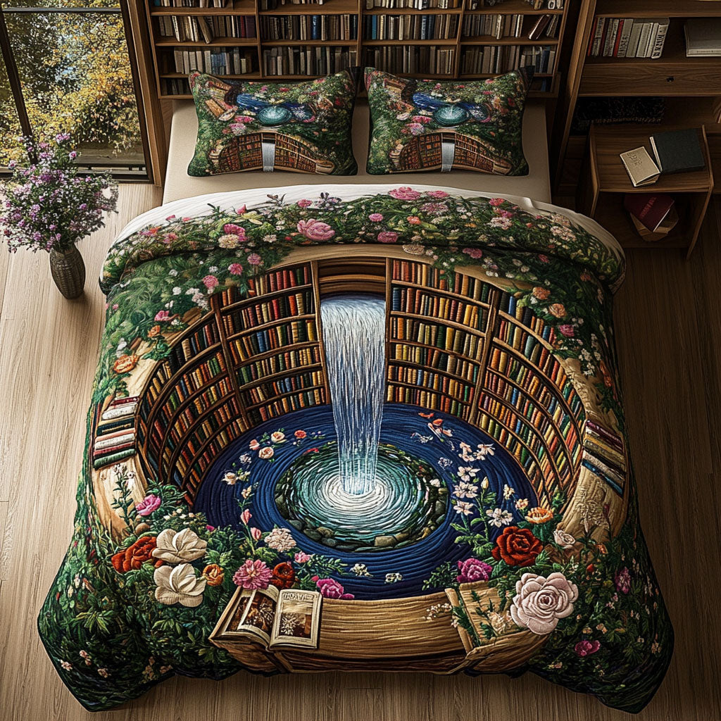 Literary Oasis Quilted Bedding Set Cute Room Decor Cool Gifts For Readers