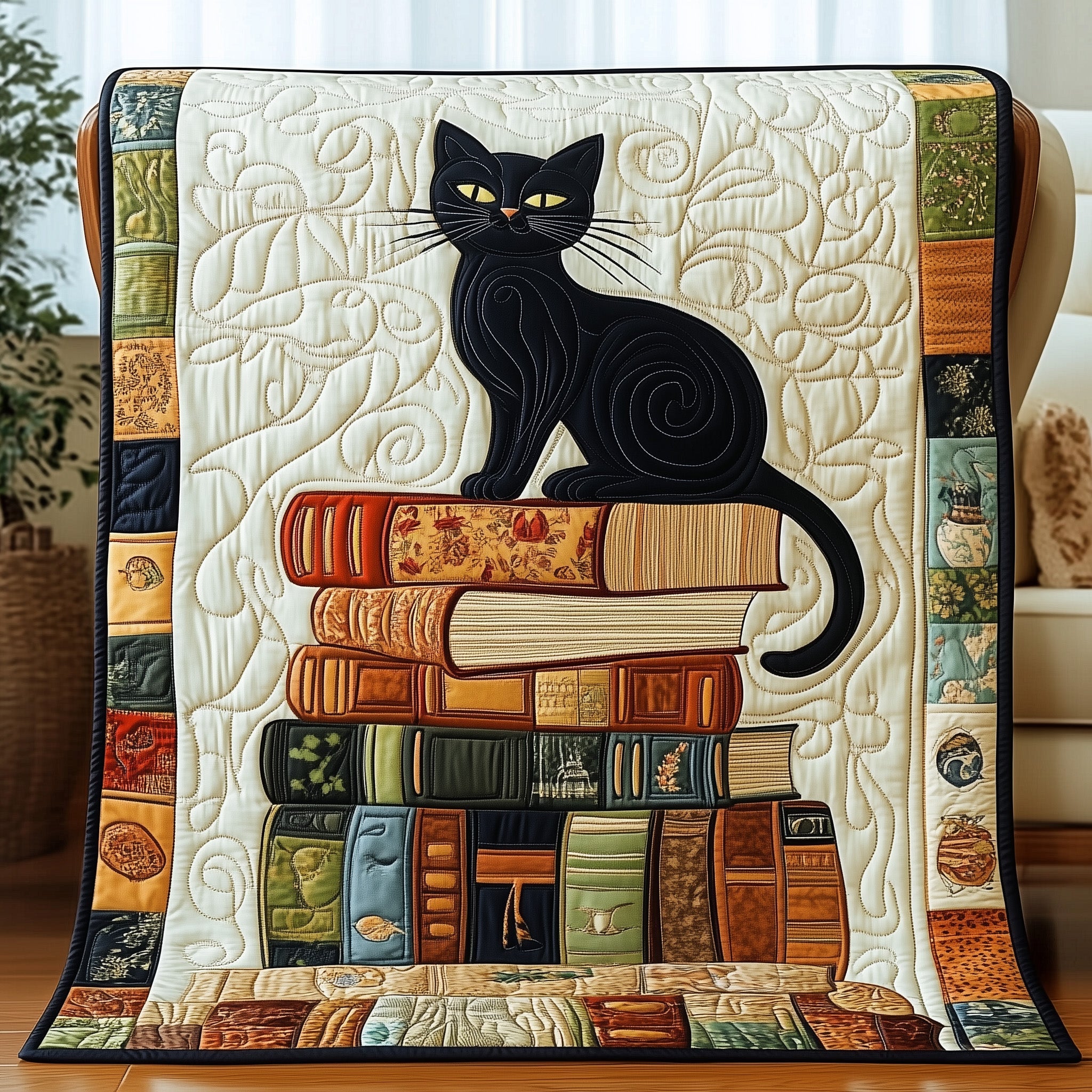 Literary Whiskers Quilted Blanket Sofa Throw BlanketBest Presents For Cat Lovers