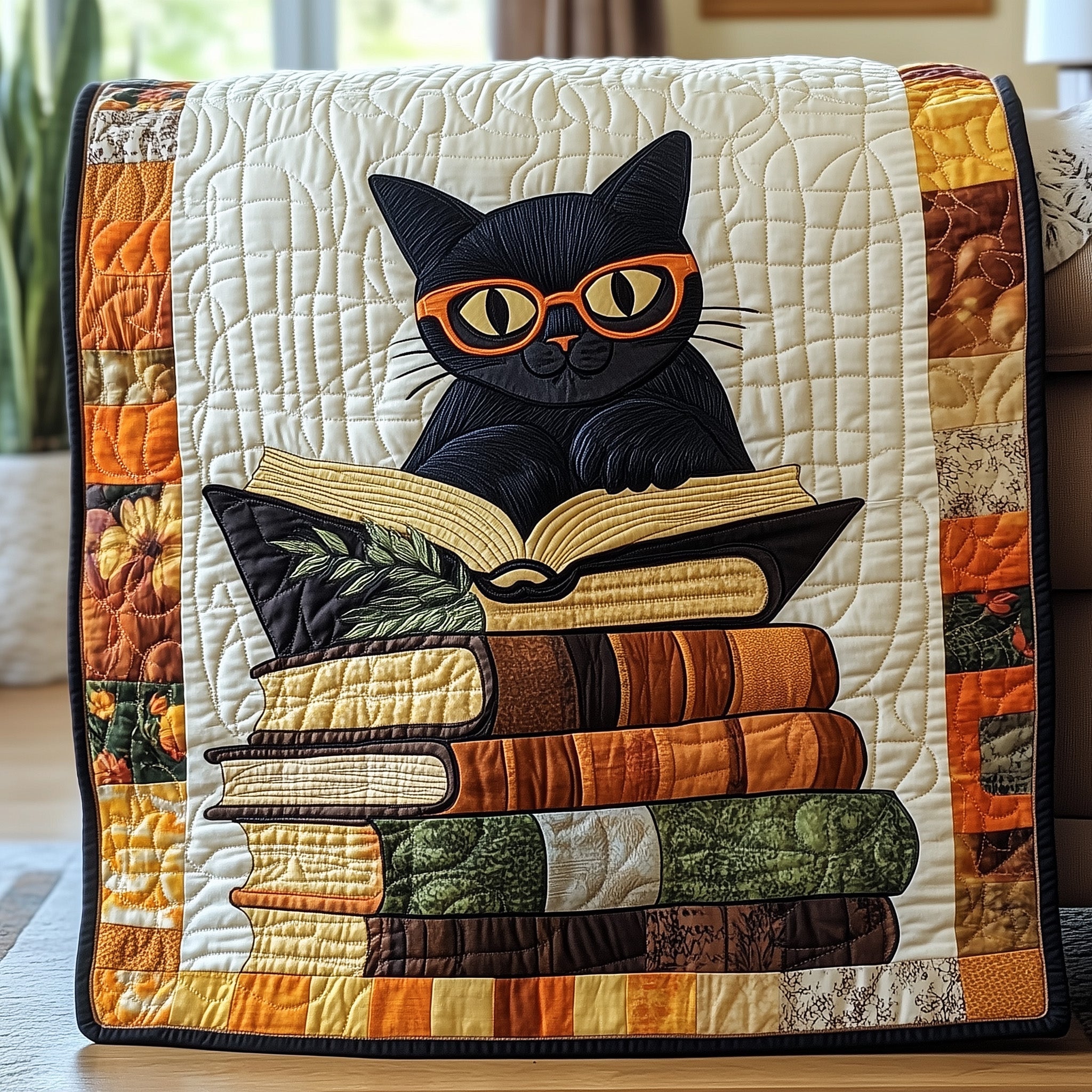 Literary Whiskers Quilted Blanket Sofa Throw BlanketBirthday Gifts For Cat